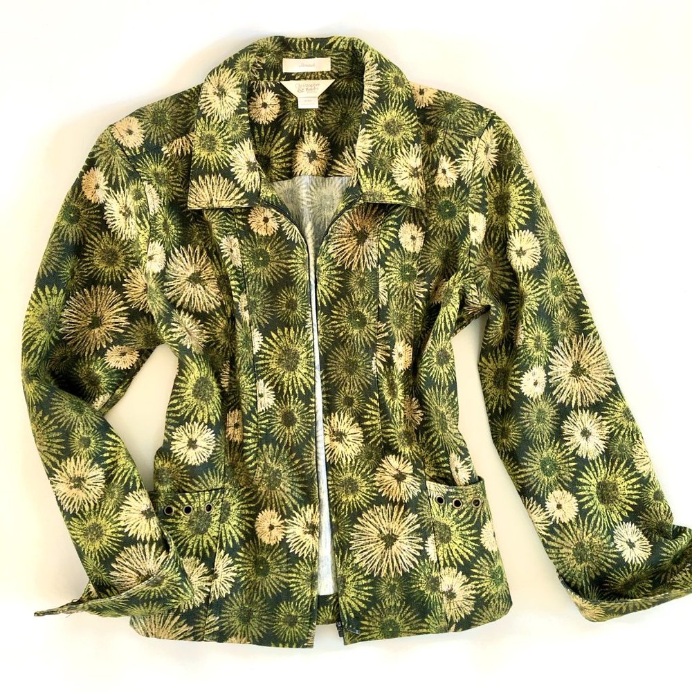 Christopher & Banks green & gold jacket EUC